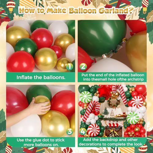 165Pcs Christmas Balloon Arch Garland Kit with Xmas Red White Green Gold Latex Balloons Gift Box Candy Cane Star Foil Balloons Arch Kit for Christmas New Year Party Birthday Party Decorations - Image 17