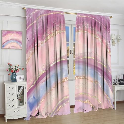 Abstract Marble Curtains,Modern Art Golden Blue Marble Blue Sea Vintage Window Treatment Curtains for Living Room,Marble Kitchen Curtains 27.5x63in,2 Panel Set - Image 4